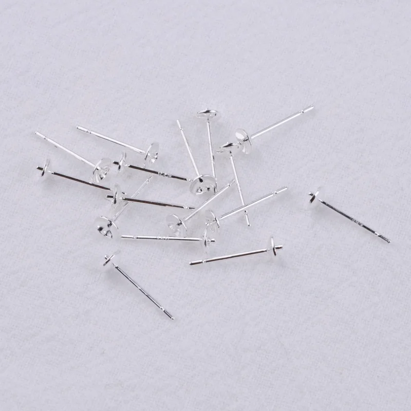 50pcs 925 Silver Plated Earring Cross Bowl Stud Post Pin Earring Finding Earring Back 3/4/5/6mm Jewelry Making Supplies