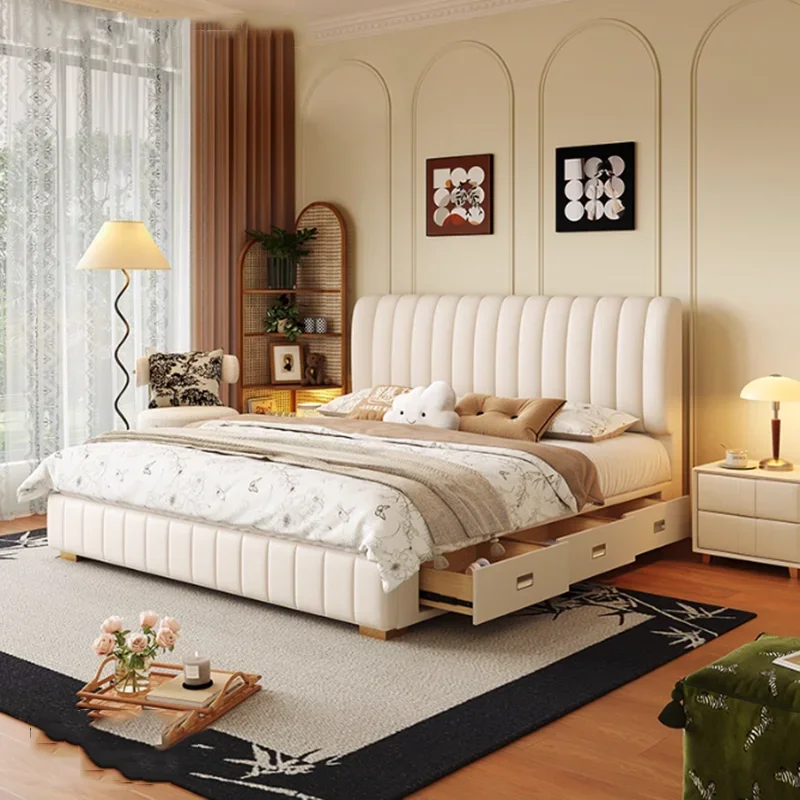 Leather Electronic Bed Queen Size Wood Double Smart Bed Foldable Storage Space Somieres Y Marcos De Cama Bedroom Furniture