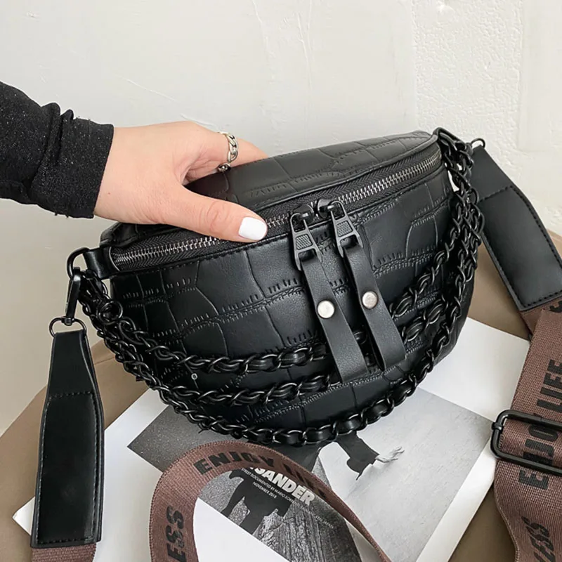 Luxury Chain Waist Bag Phone Pack And Purse For Women Waist Belt Bags Stone pattern Female Fanny pack Fashion Brand Waist pack