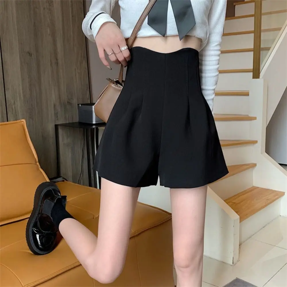 Invisible Zipper Summer A-line Shorts Pants Black Large Size High Waist Suit Shorts Loose Wide Leg Pants Solid Hot Pants Party