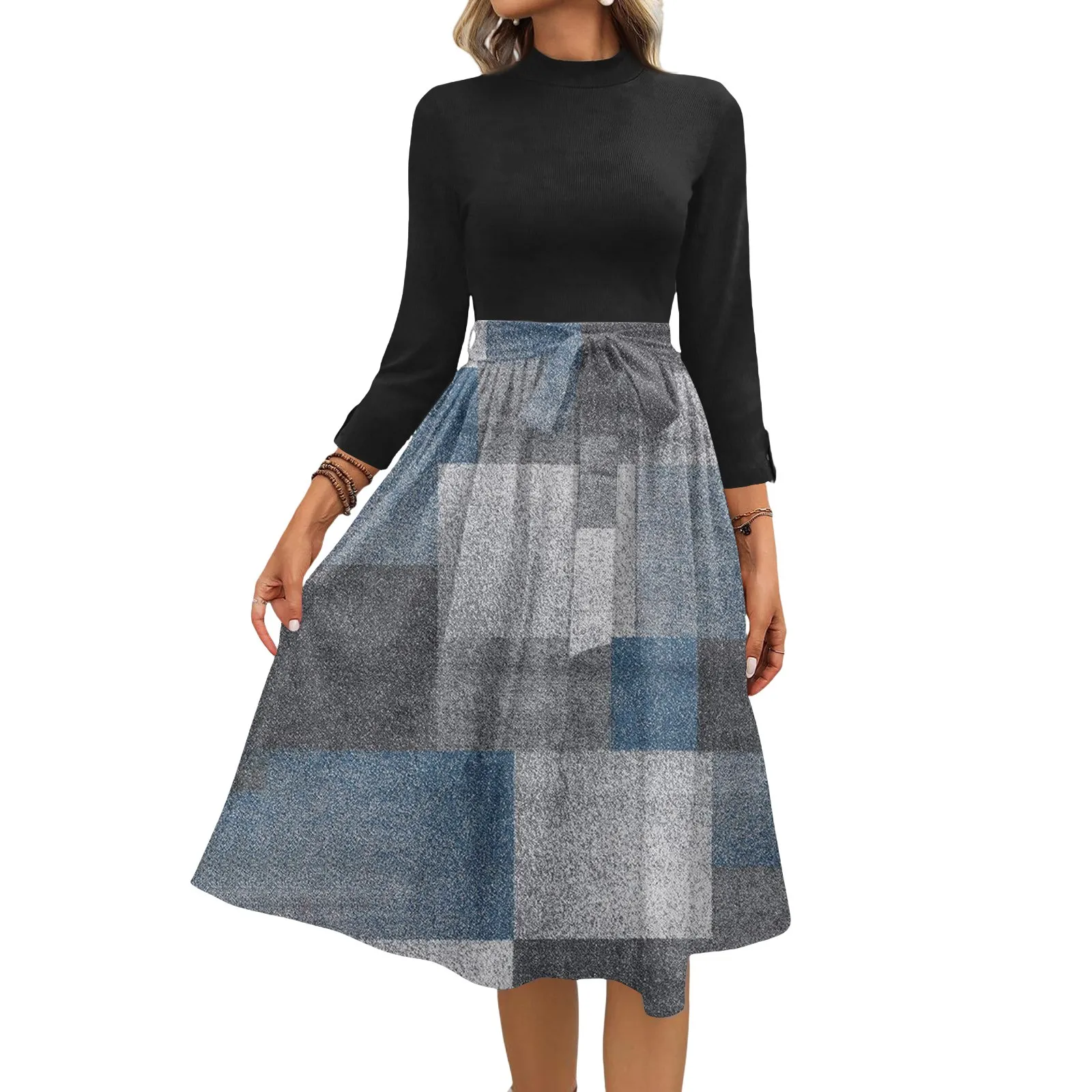 Damesmode Casual Riem Zeven Mouw Ronde Hals Bloemen Temperament Jurken Vestidos Para Mujer Vrouwelijke Jurk Y2k Traf Nieuwe