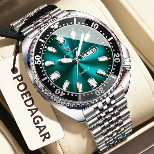 Imagen 2 del producto Reloj POEDAGAR de lujo para hombre de negocios con fecha y semana, Reloj de pulsera luminoso resistente al agua para hombre, relojes deportivos de cuarzo de acero inoxidable para hombre