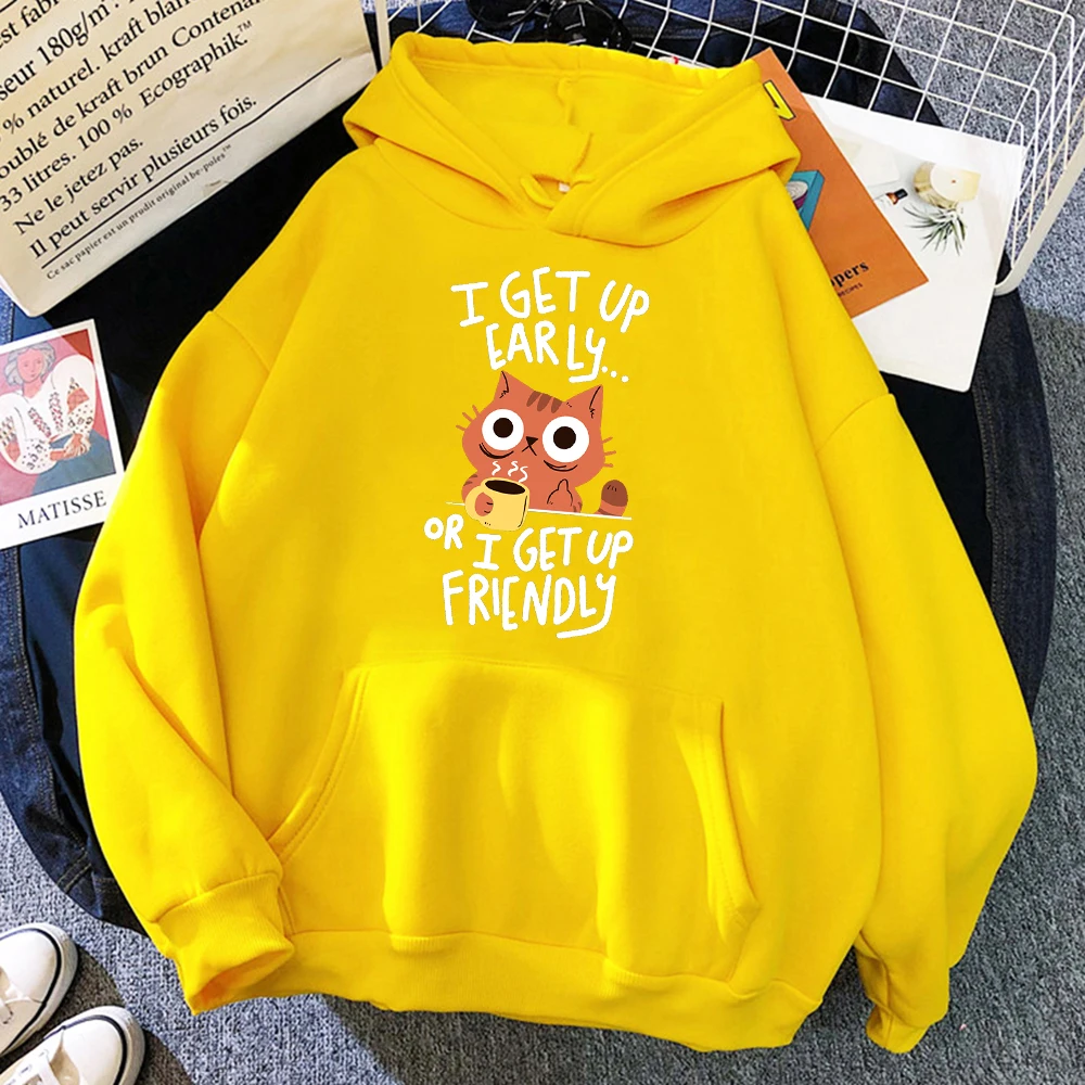 I Get Up Are Lazy Cute Cat Women Sweatshirt Fashion Soft Hoodie Hip Hop Street Sportswears Breathable Fleece Pullovers Hoodies