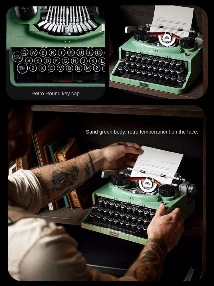 Typewriter Retro Creative Model Keyboard Printer Girls High Difficulty Assembled Building Block Toys Boys Gift