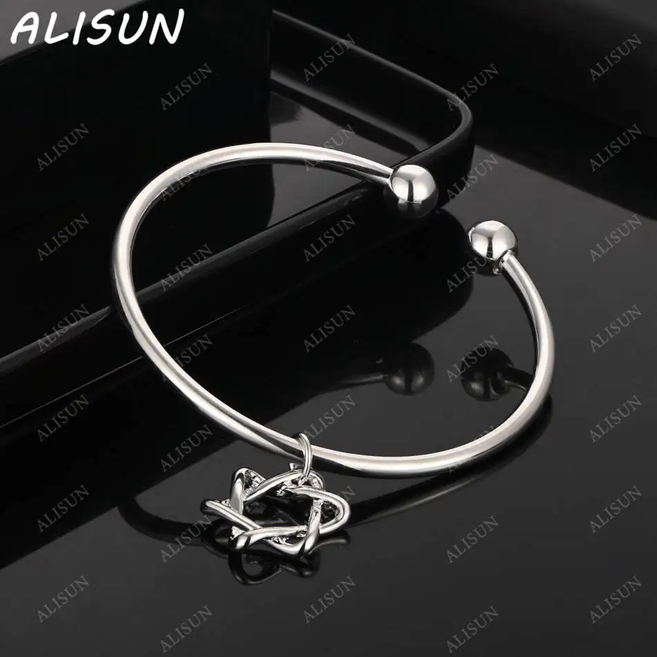 

ALISUN 925 Sterling Silver Hexagram Pendant Bangle For Women Charm Trend Birthday Gifts Fashion Party Fine Jewelry