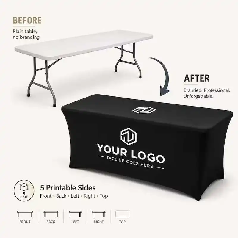 1PC Custom Polyester Elastic Tablecloth Personalized with Company Logo/Text/Design for Business Trade Shows Events Birthday Part