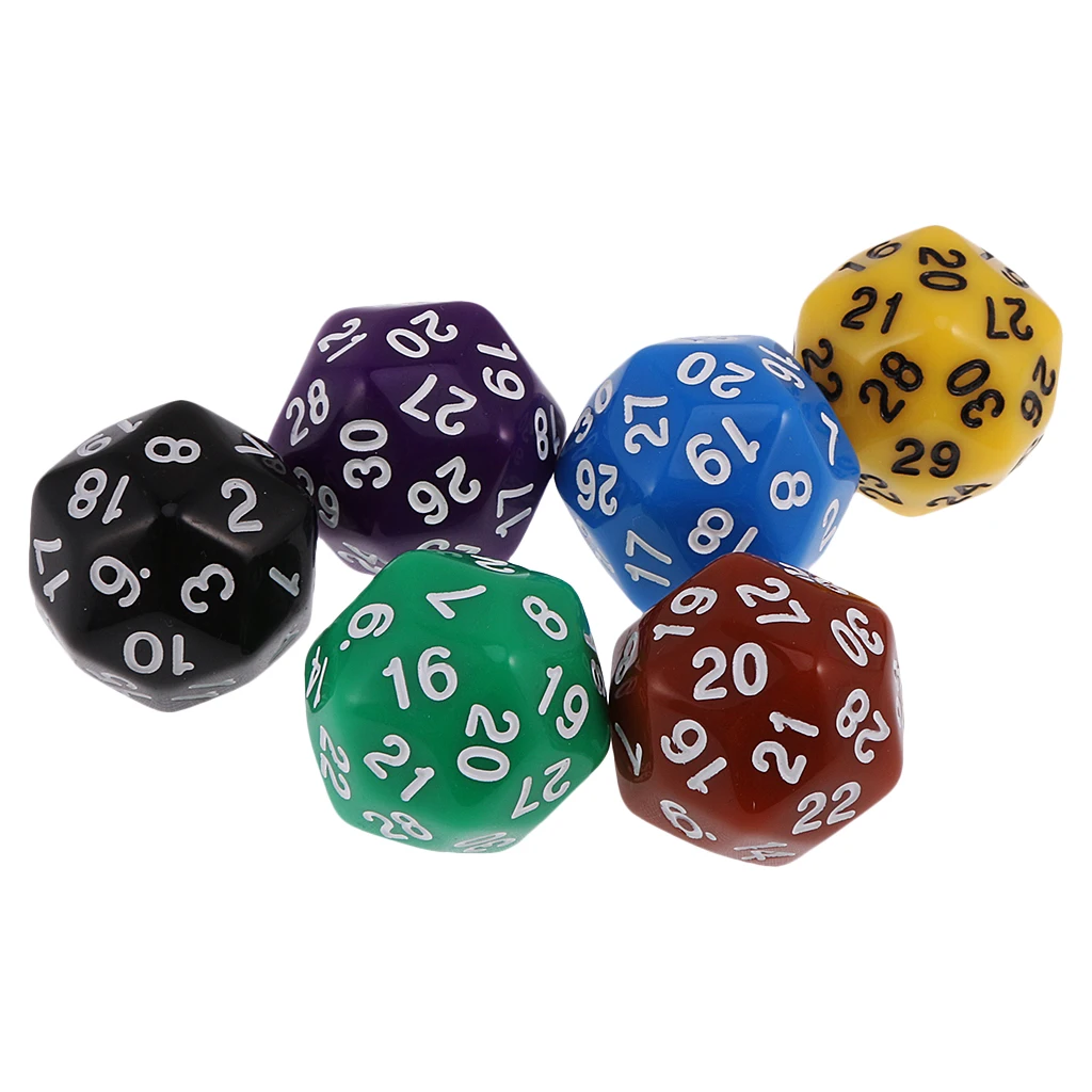 MagiDeal 6pcs 24 /30 Sided Dice D24 D30 Dices for D&D TRPG Family Party Board Game Toys