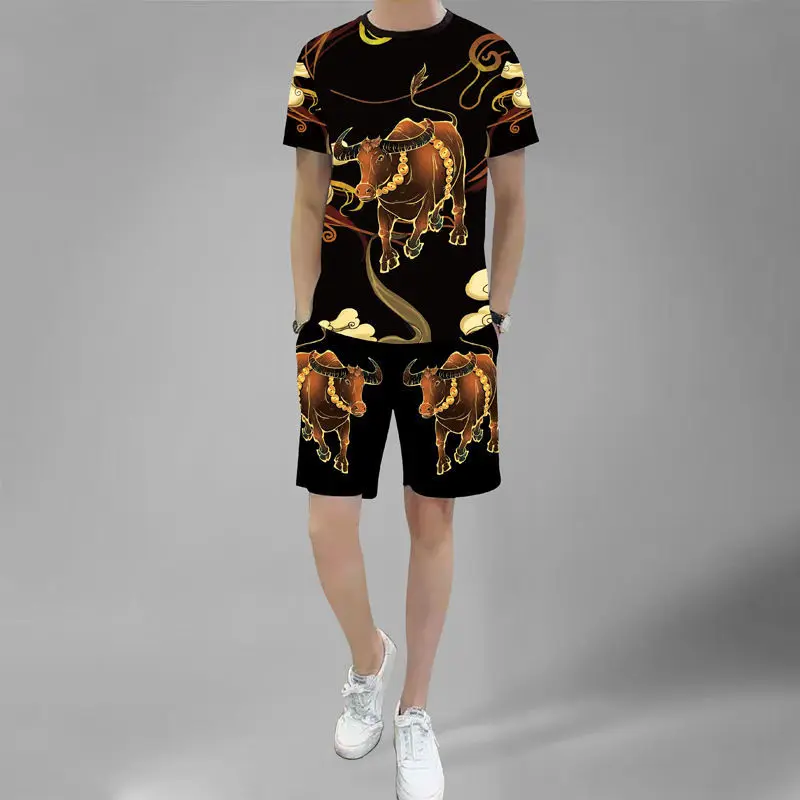 Neue 3D Drucken Drache Sommer männer Anzug männer Kleidung 2 Stück Outfit von Sportswear Kurzarm Streetwear T-shirt set Trainingsanzug