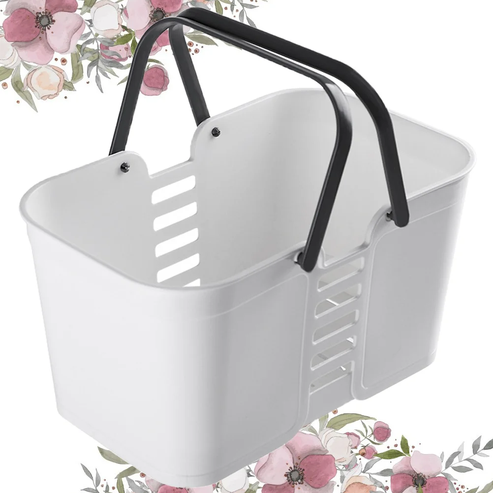 Plastic Portable Shower Basket Large Capacity Hollow Bottom Foldable Handle Bathroom Storage Organizer For Cosmetics Toothbrush