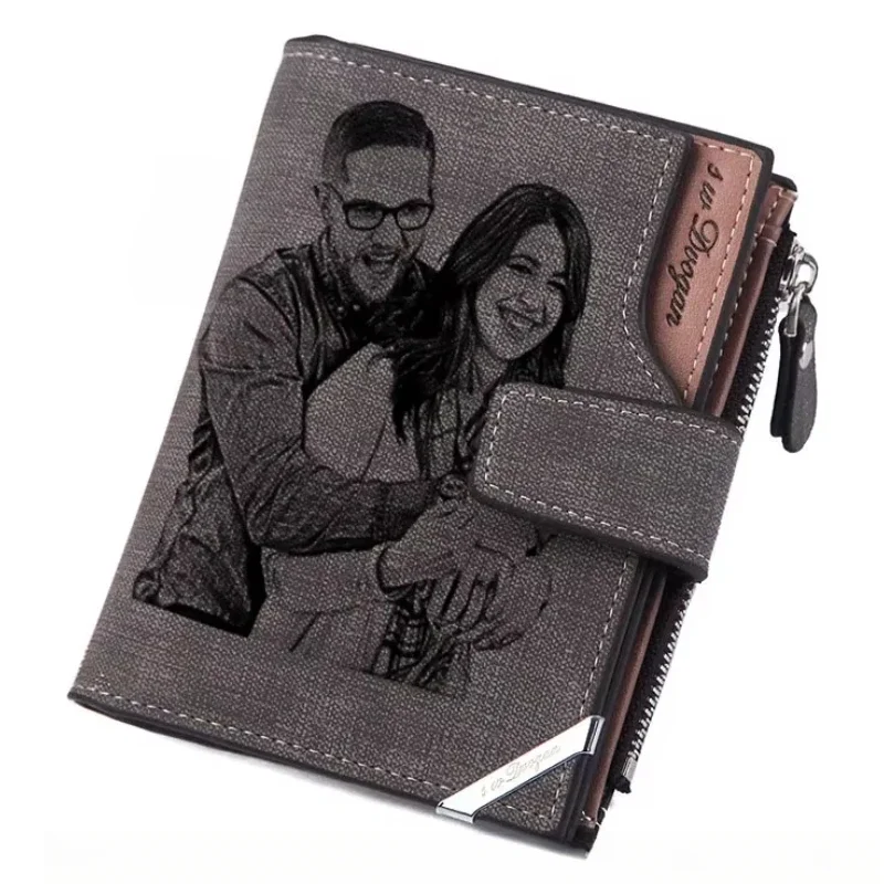 Men Short Wallet with Zipper Coin Pocket Custom Picture Personalized Photo Wallets Father's Mother's Day Gift for Men Him Her