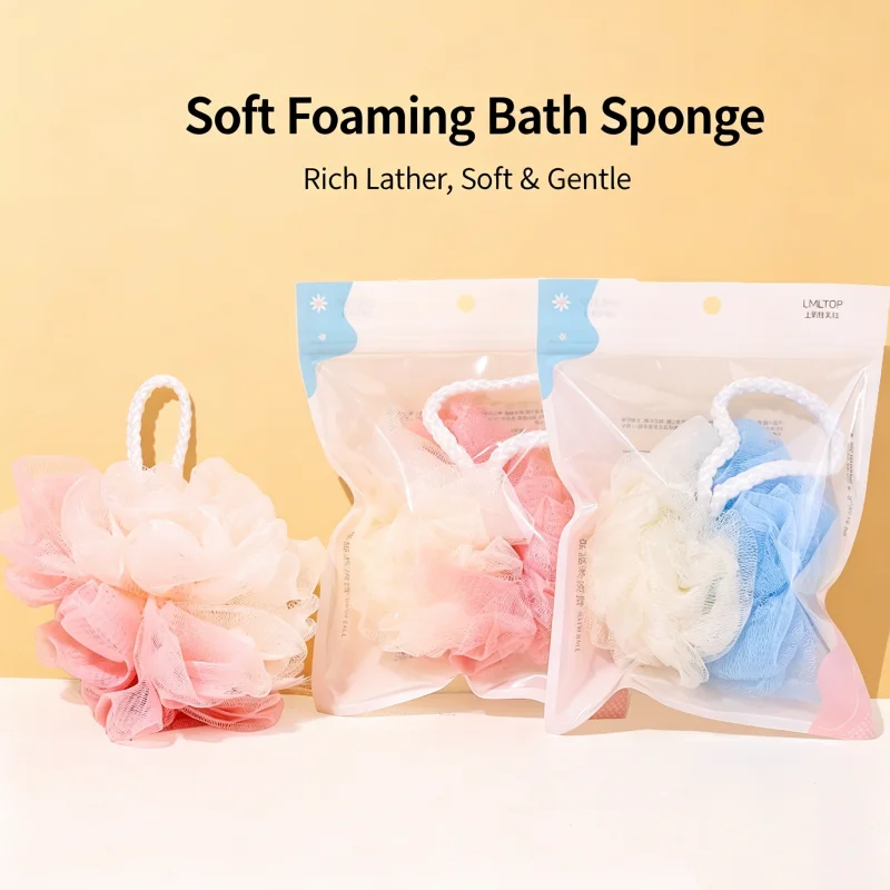 Soft Mesh Bath Sponge Color Matching Shower Ball Rich Foam Body Exfoliating Bath Flower Portable Hanging Shower