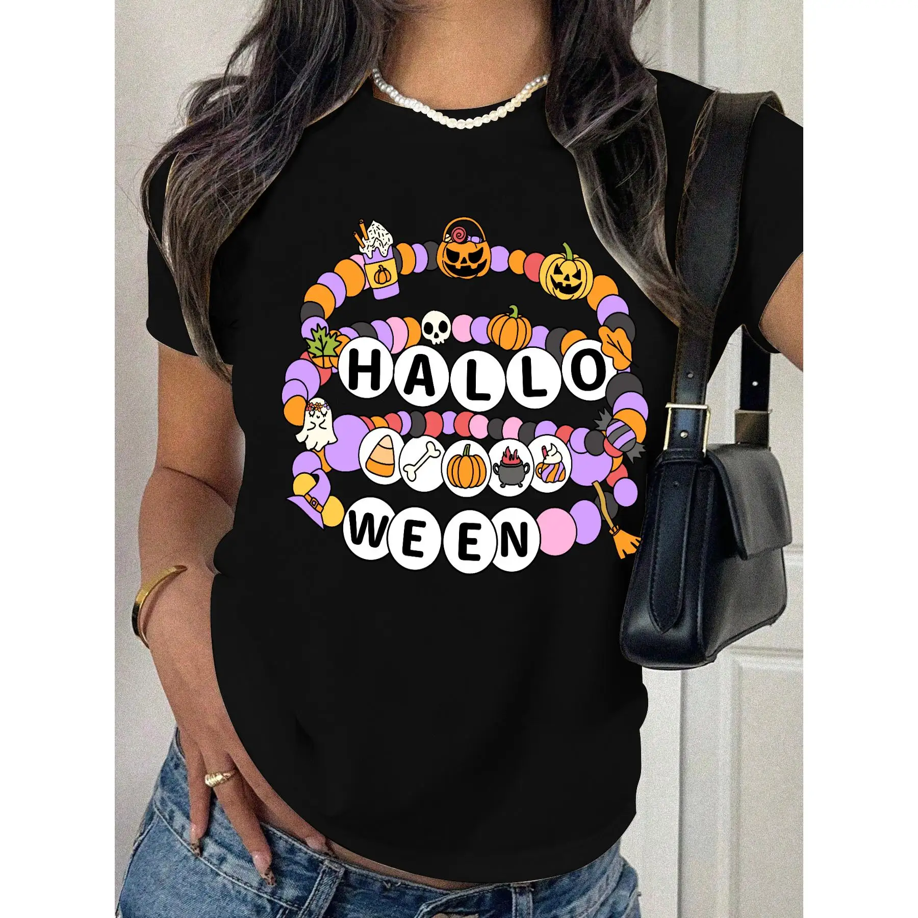 

Funny Halloween T-shirt Women Cute Pumpkin Ghost Print Holiday Graphic Tee Party Tops Fall Outfits