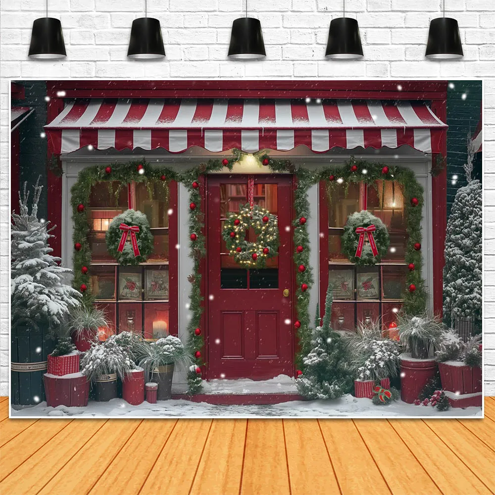 Mocsicka красный Рождественский подарок магазин фон для фотосъемки красная винтажная дверь окно Снежинка венок детский фон для фотостудии реквизит