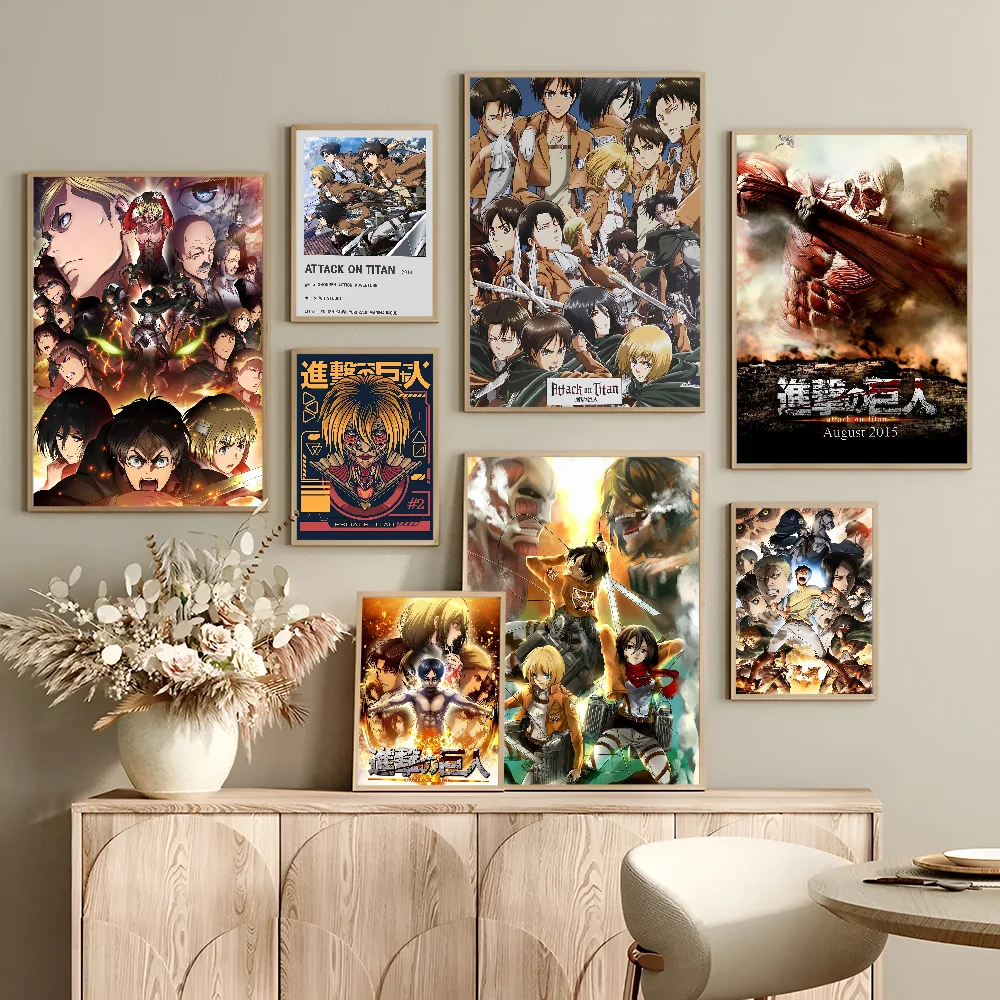 Attack On Titan Vintage Posters Sticky Retro Kraft Paper Sticker DIY Room Bar Cafe Kawaii Room Decor