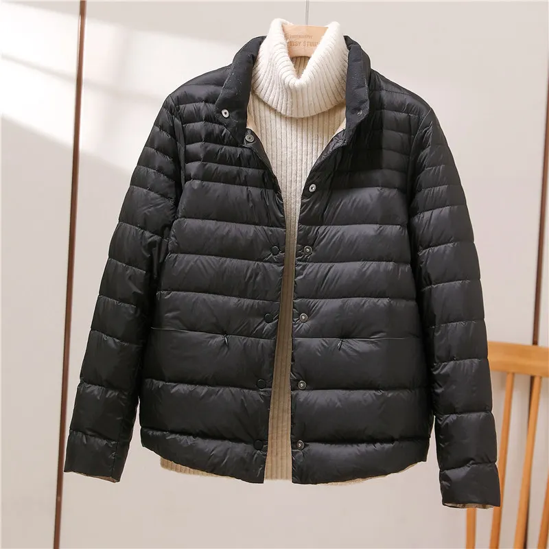 White Duck Down Jacket for Female, Short Casual Top, Temperament Coat, Light, New, Fall and Winter, 90