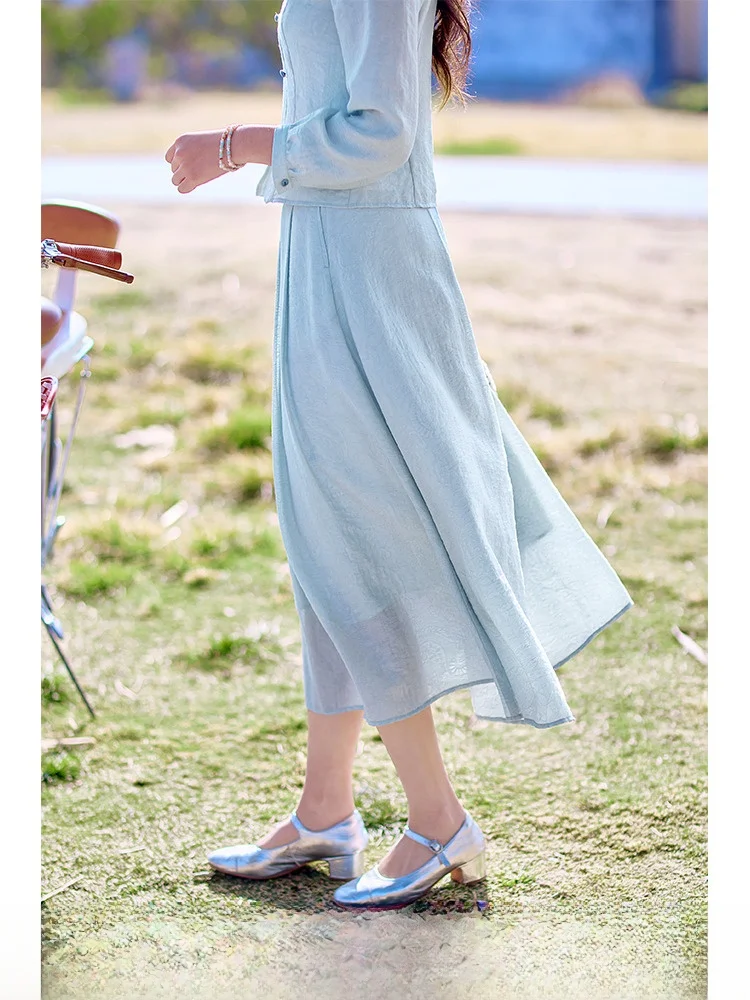 

Новая женская юбка Ele Blue Silk, весна 2025, модная, новая коллекция, фасон А-силуэт, длинная юбка, красная, миди, для повседневного и делового стиля