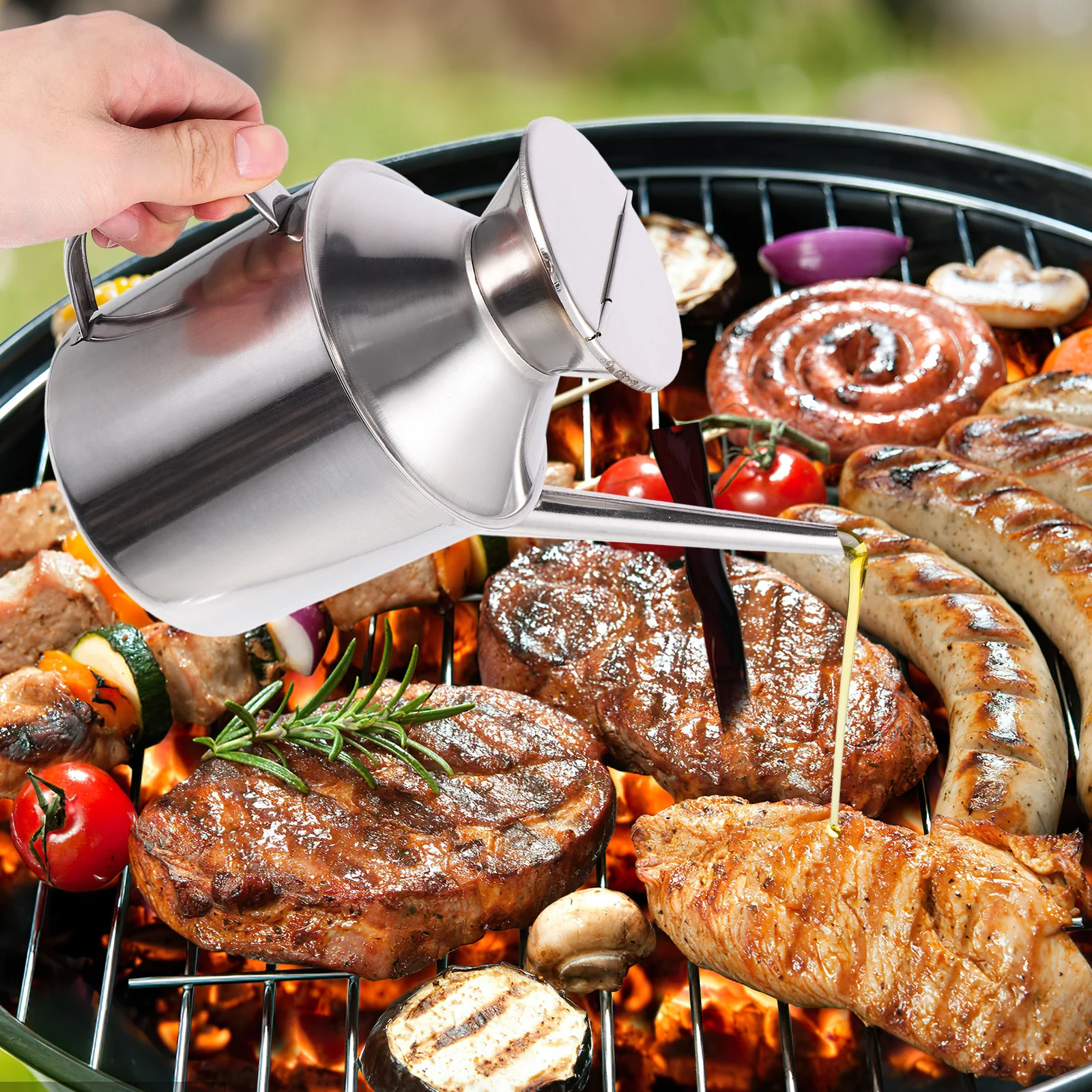 

1pc 800Ml Stainless Steel Oil Pot Kitchen Grease Container Ergonomic Handle For Oil Vinegar Soy Sauce Dispenser Multi-Function