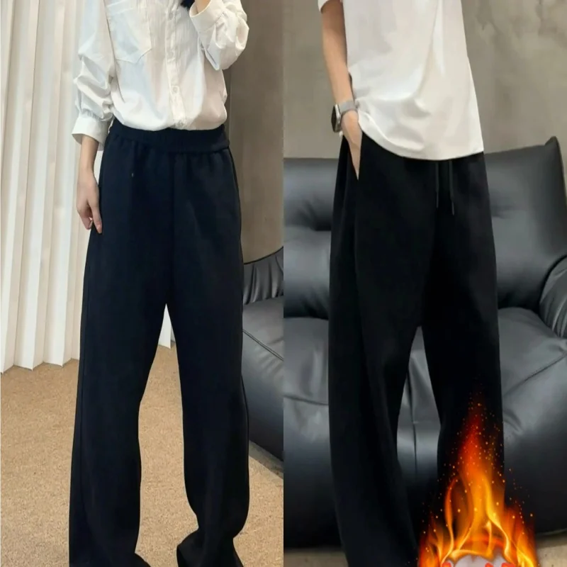 

Retro velvet casual sweatpants for men in autumn and winter, loose straight leg heavy weight and thick pants
