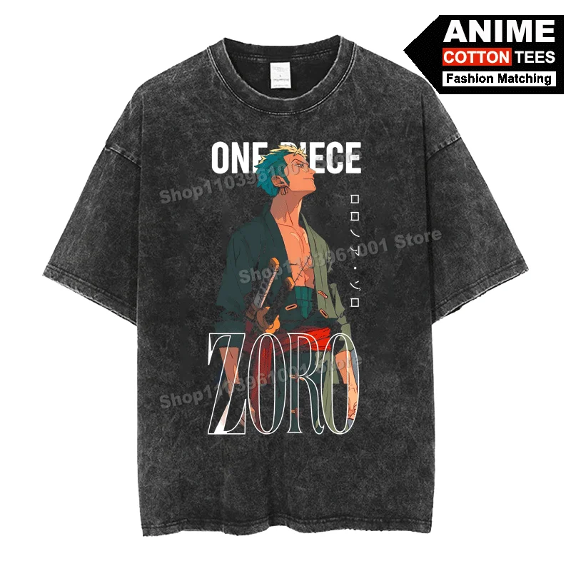 

Retro Street Styl T Shirt Anime ONE PIECE - Roronoa Zoro Featured Cover Print Clothes Cotton Loose Men Women Short Sleeve Tees
