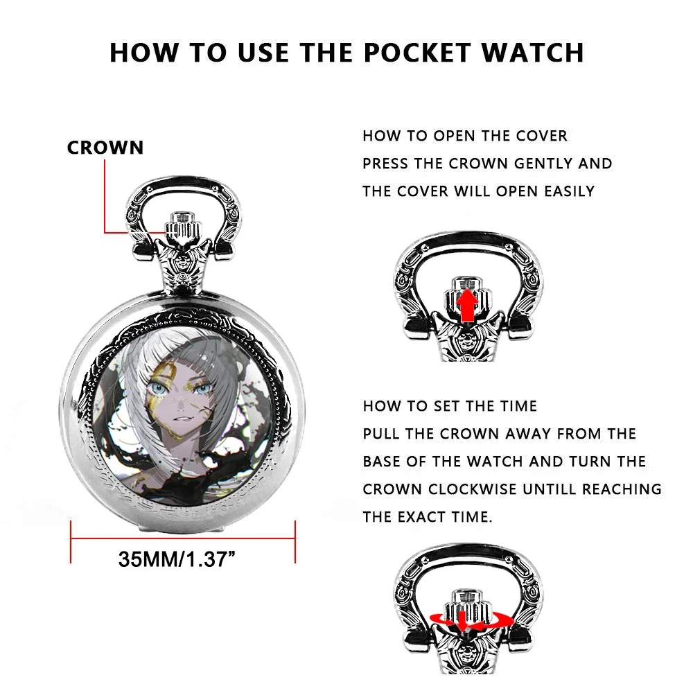 Exquisite Animation Design Glass Dome Quartz Pocket Watch with Arabic Numerals Dial Durable Chain Perfect For Gifts