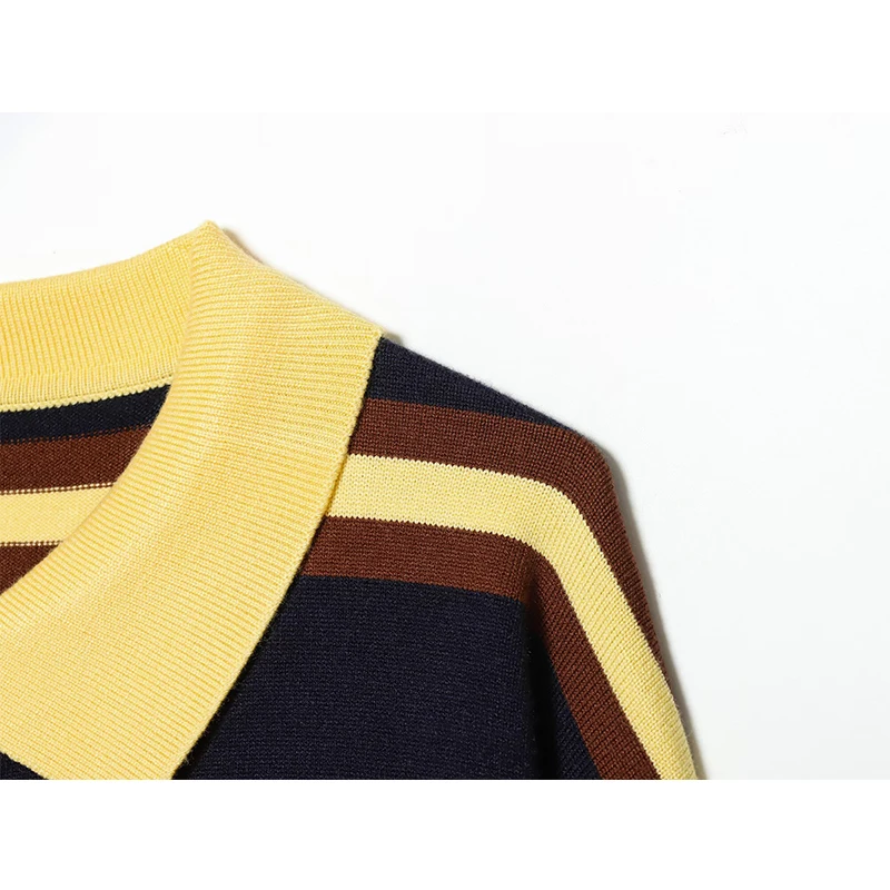 المرأة مخطط بولو طوق متماسكة سترة متعدد الألوان كبيرة الحجم 2025 عادية Perppy المرأة قمة الموضة شيك سيدة البلوز #6