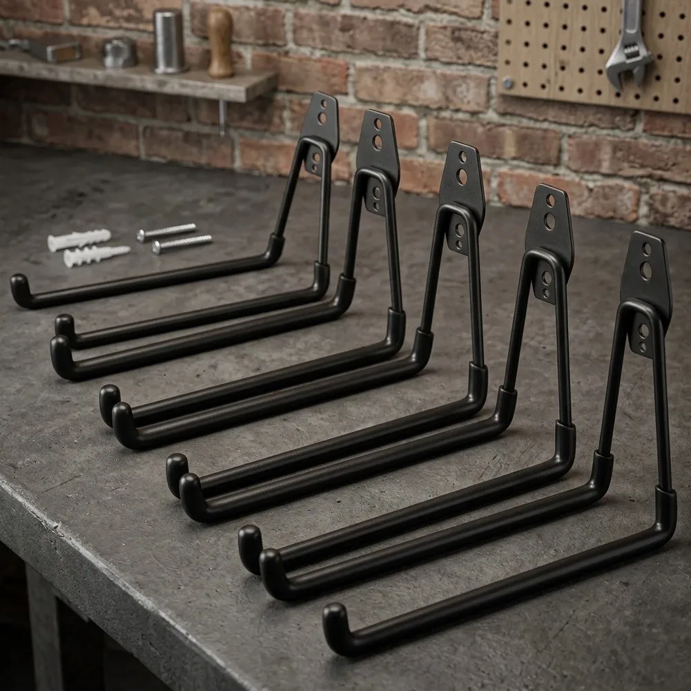 Steel Wall Hooks 7.7 Inch Black for Garage Storage For Bikes Tools Ladders Hoses Garden Workshop Basement Gear