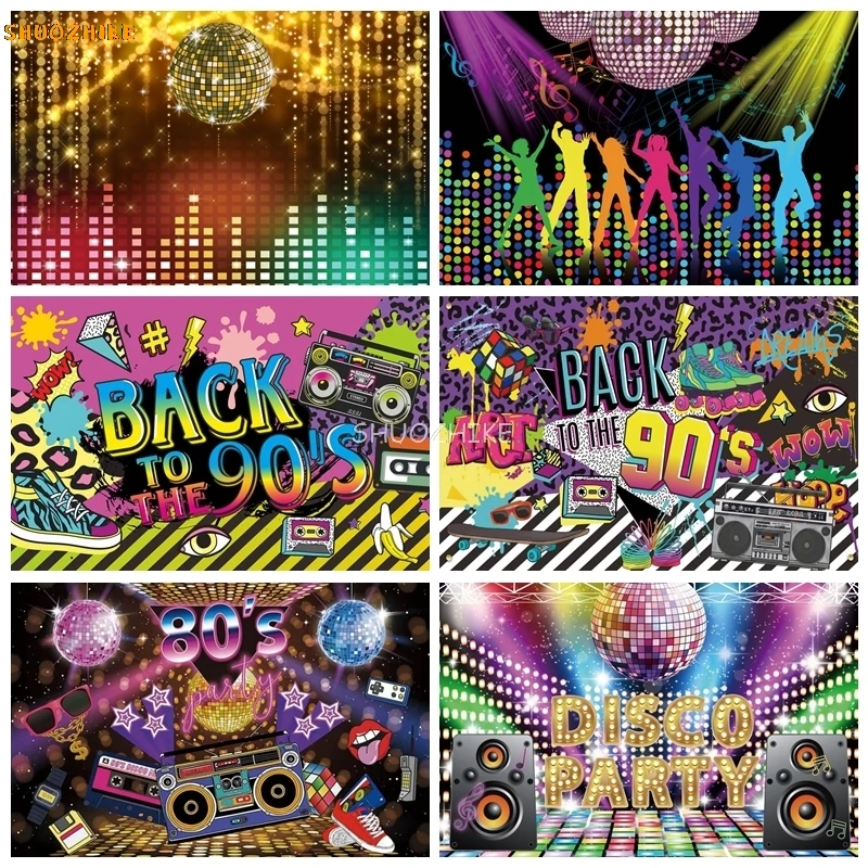 

Back To 80's 90's Photography Backdrop Hip Hop Disco Music Ball Stage Adult Birthday Party Photographic Background Photo Studio