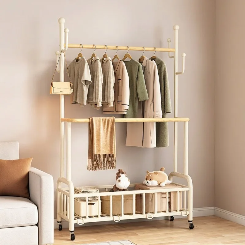 Floor-standing bedroom home clothes rack, movable multifunctional clothes drying rack, indoor clean clothes rack, coat rack