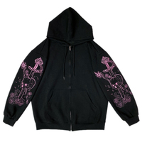 Women's Pink Pattern Print Zipper Hoodie Y2k Clothes High Street Long Sleeve Sweatshirt 2024 Winter Darkness Vintage Cool Jacket
