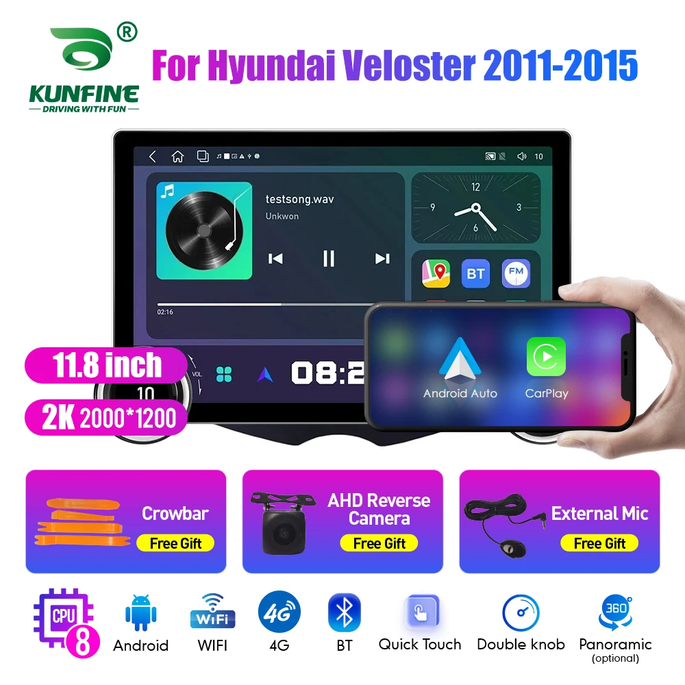 

11.8 Inch 2K Double Knobs 2 Din Car Radio For Honda Veloster2011-2015 Car Radio DVD Multimedia Video Player Android Auto Carplay