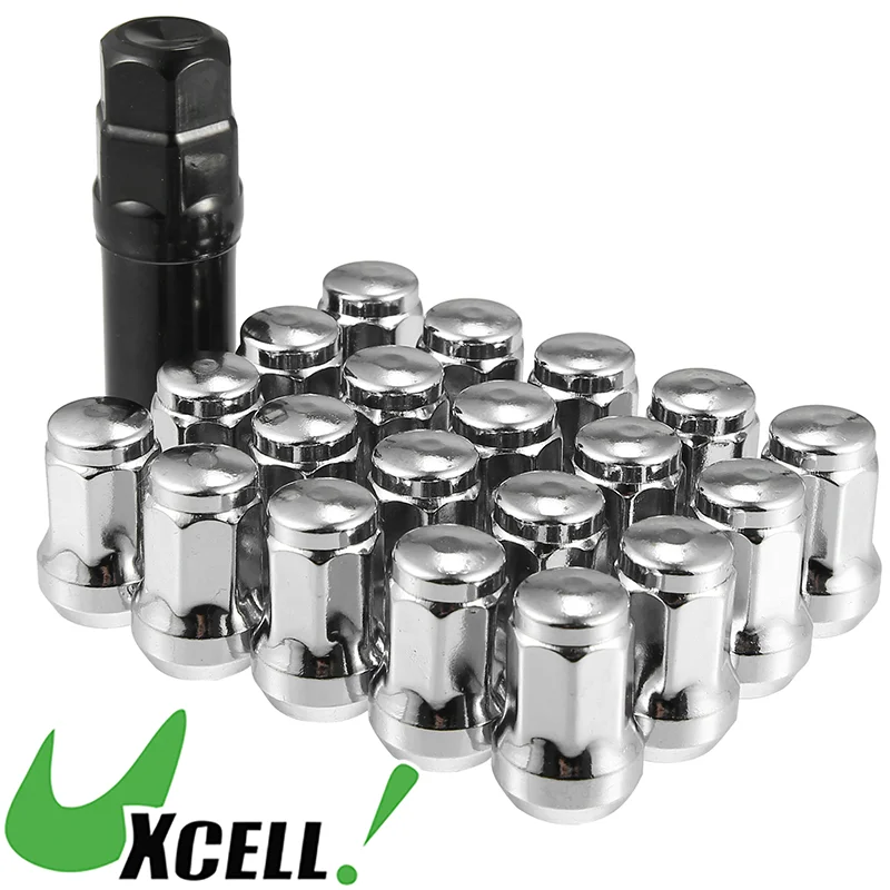 UXCELL 1 Set M12x1.25 Car Heptagon Lug Nut 32mm Screw with Socket Key Silver Tone