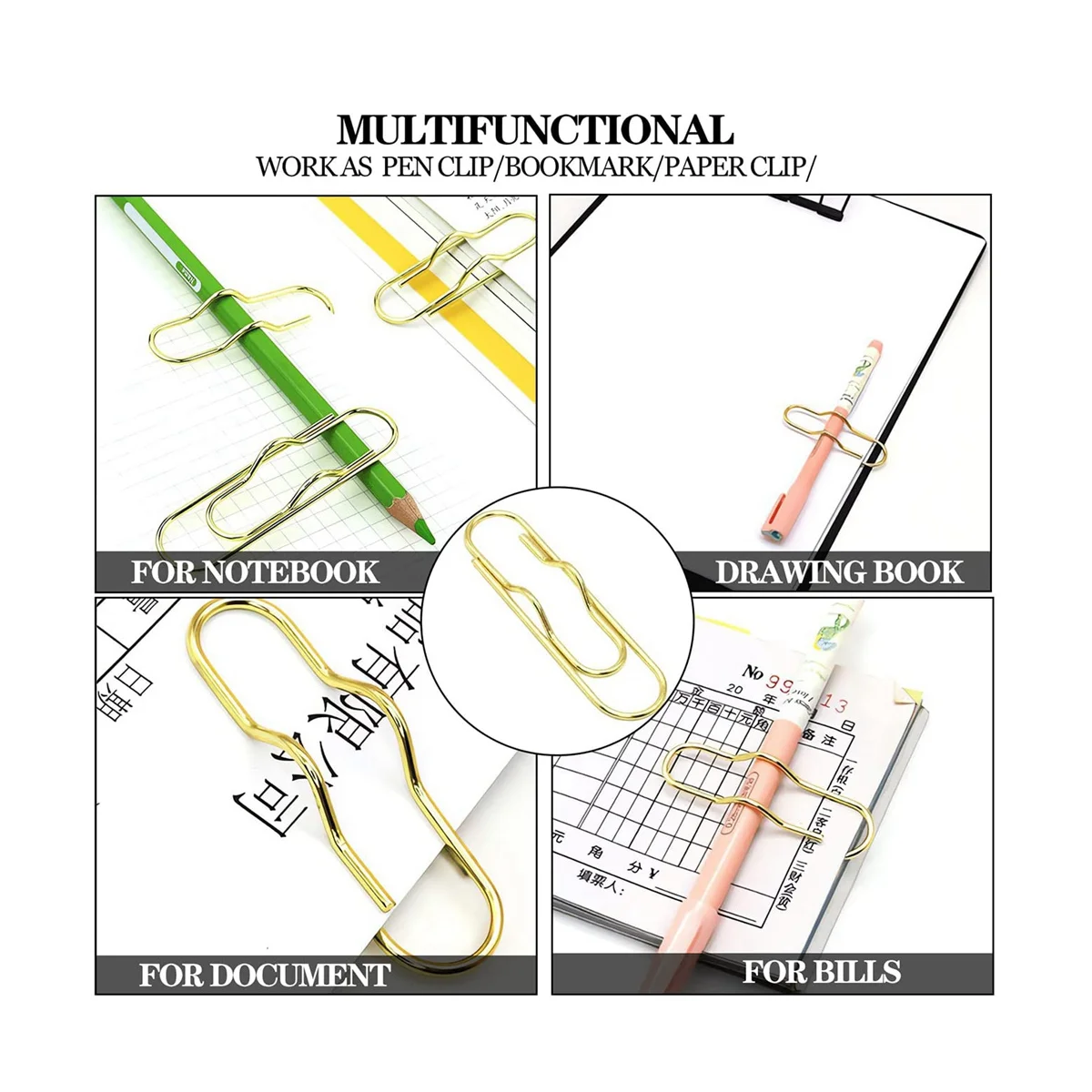 30PCS Metal Pencil Clips Multifunctionional Gold Pen Clips Paper Clip Stationery Tool Stainless Steel Paper Clip Holder