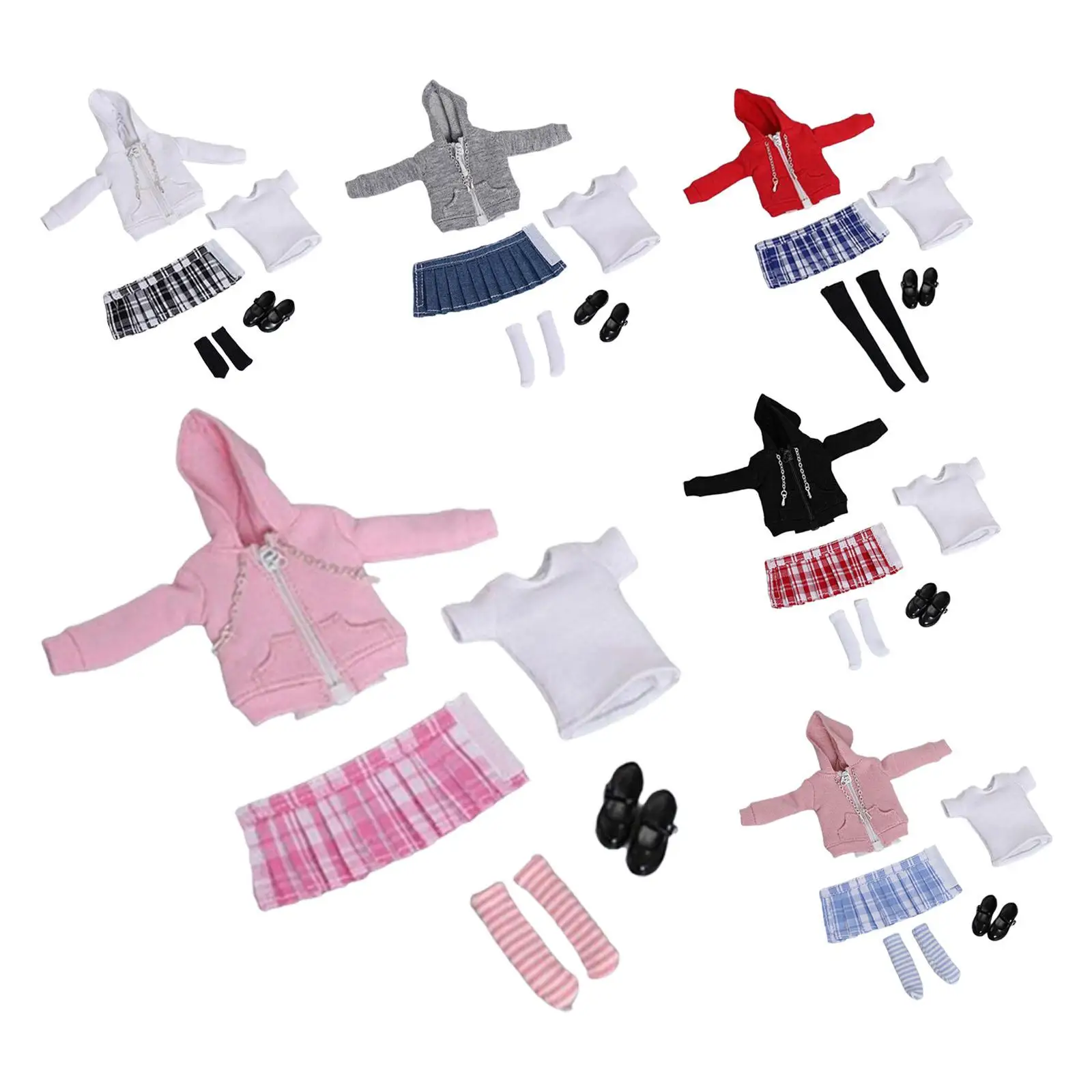 1/12 Scale Figure Clothing Set Doll Uniform Kits,Miniature Character Clothing Zipper Hoodie Skirt for Club Gifts Living Room