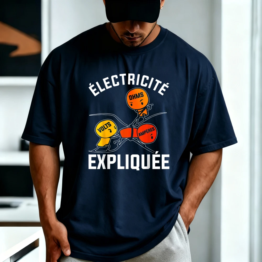 Funny Volt Ohm Amp Electrician Electricity Explained Physics T-Shirt Summer Short Sleeve O-neck Casual Fashion Man Women Tshirt