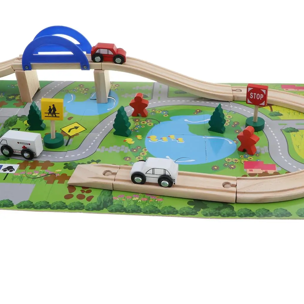 Transportation Toy Set, 40 Building Blocks + Floor Jigsaw Puzzle
