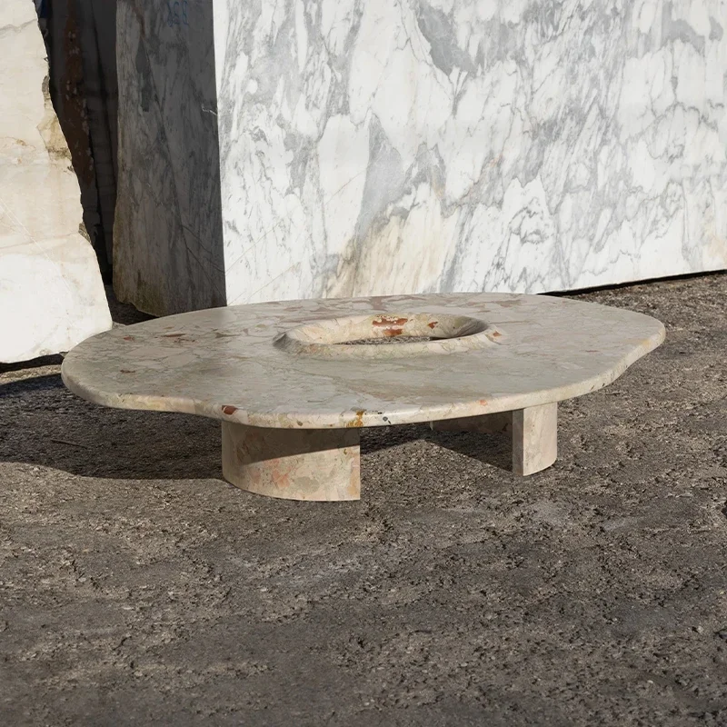 #Dream Home Luxury Sculptural Marble Coffee Table Unique Center Hole Irregular Organic Top Natural Stone Living Room Center