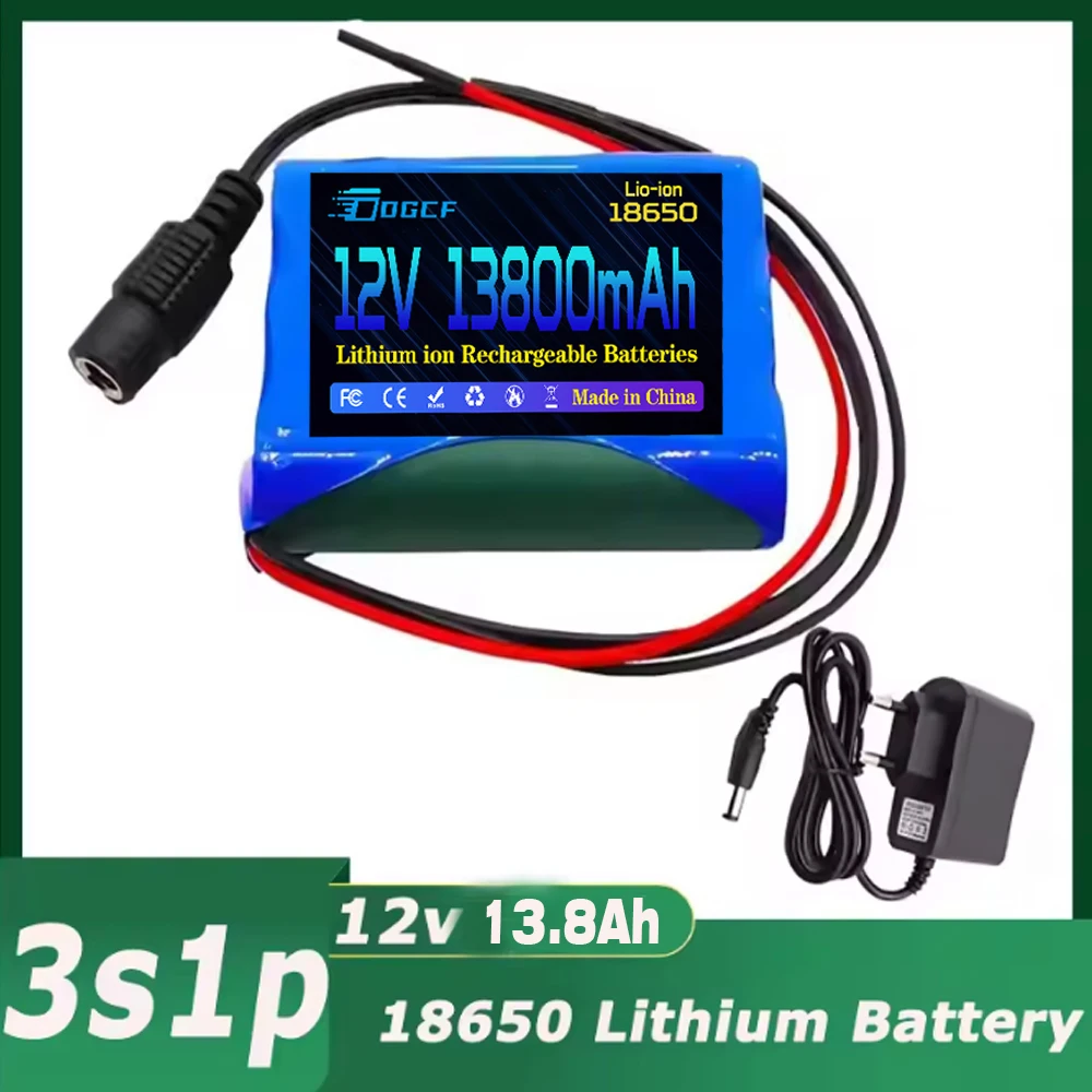

100% New 3S1P Protection Plate12V Battery Pack 12V 13800mAh 18650 Lithium ion DC 12.6V Super Rechargeable Battery + Charger
