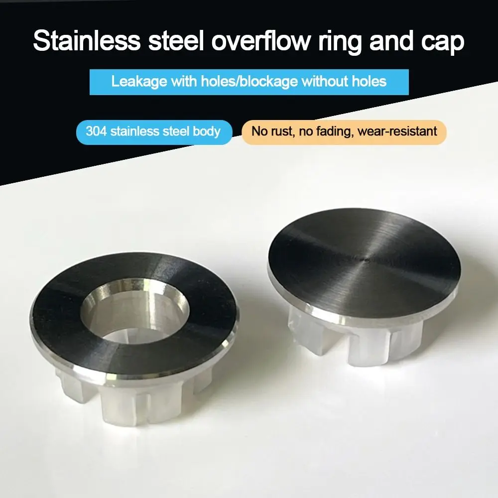 New Useful Stainless Steel Sink Overflow Covers Round Replacement Sink Hole Cover Tub Drain Stopper Kitchen Bathroom Supplies