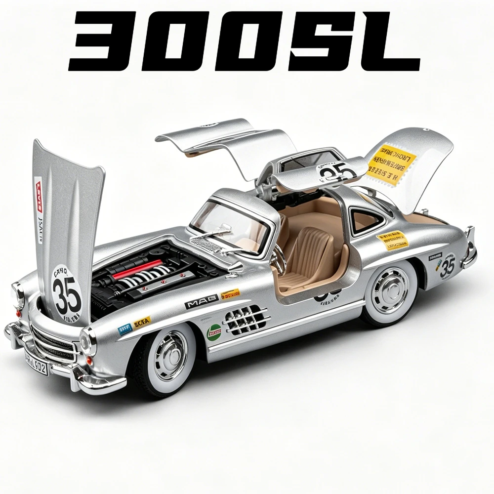 

1:24 Scale 300SL GT Car Model Toy Alloy Diecast Wheel Steering Supercars Shock Absorption Retro Vehicles Models Collectible Item