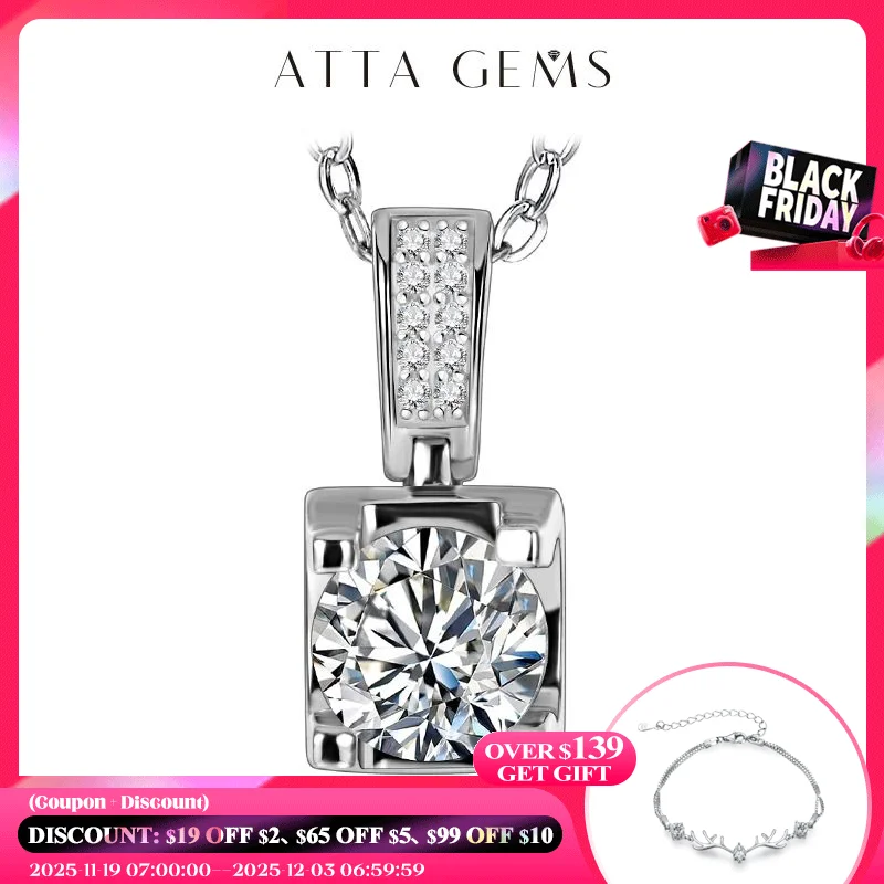 

ATTAGEMS 1ct 6.5mm D Round Moissanite 925 Sterling Silver Moissanite Necklace Diamond Test Passed Fine Jewelry Woman Girl Gift