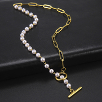 Unift Paperclip OT Buckle Pearl Necklace Choker Half Pearl Half Chain Gold Plated Necklace Fashion Boho Wedding Jewelry Women