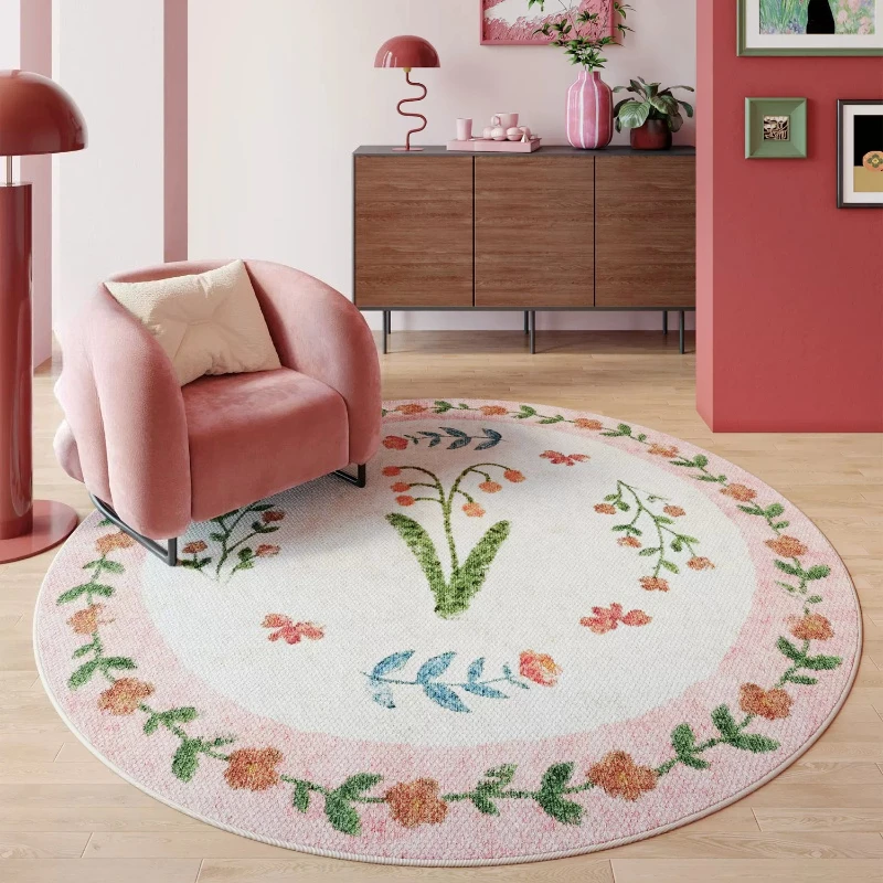 Dopamine Color Carpets for Living Room Pink Round Bedroom Decor Washable Carpet Thick Plush Floor Mat Fluffy Soft Cloakroom Rug