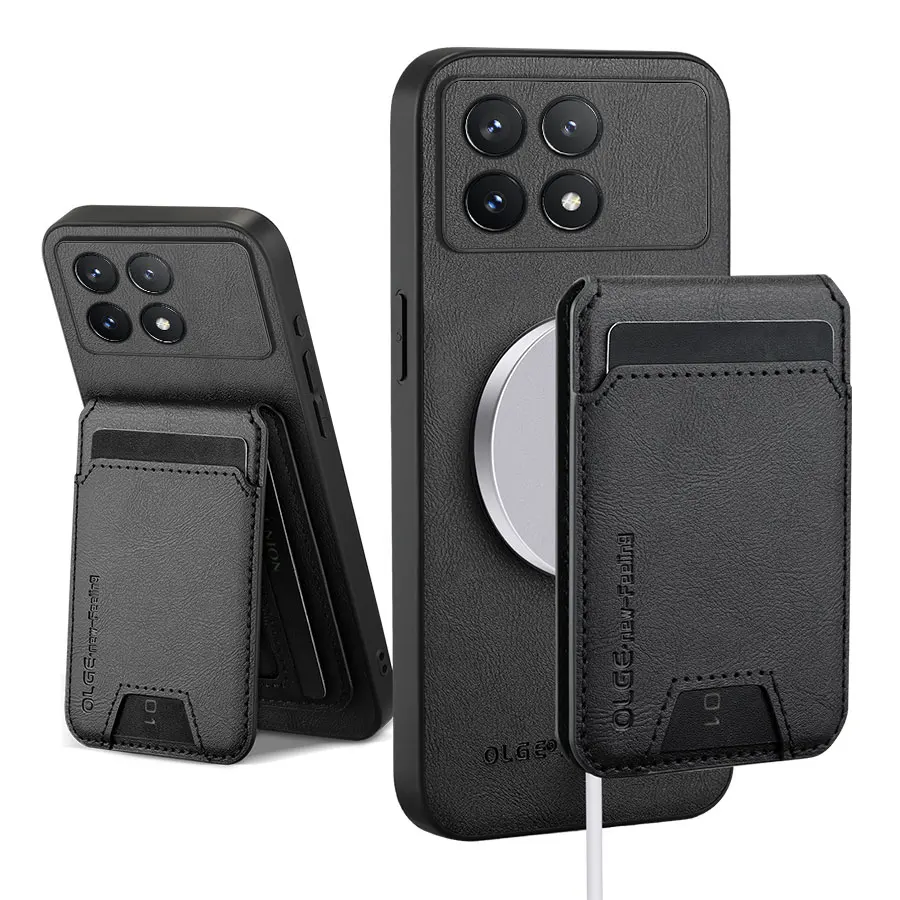 

OLGE из телячьей кожи 2 в 1, съемная сумка для карт, кожаный чехол для Redmi K70 Poco X6 Pro K70E Poco F6 Pro K60, чехол для беспроводной зарядки