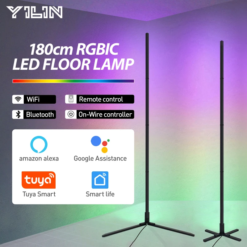180CM RGBIC LED Floor Lamp Smart APP Remote Control Modern Corner Floor Light Atmospheric Standing Stand Light Home Decoration