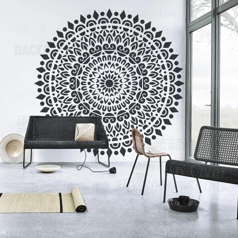 140Cm-220Cm Stencil Muur Voor Schilderen Decor Decoratieve Template Meubels Giant Mandala Enorme Ronde Bloem Traditionele S296