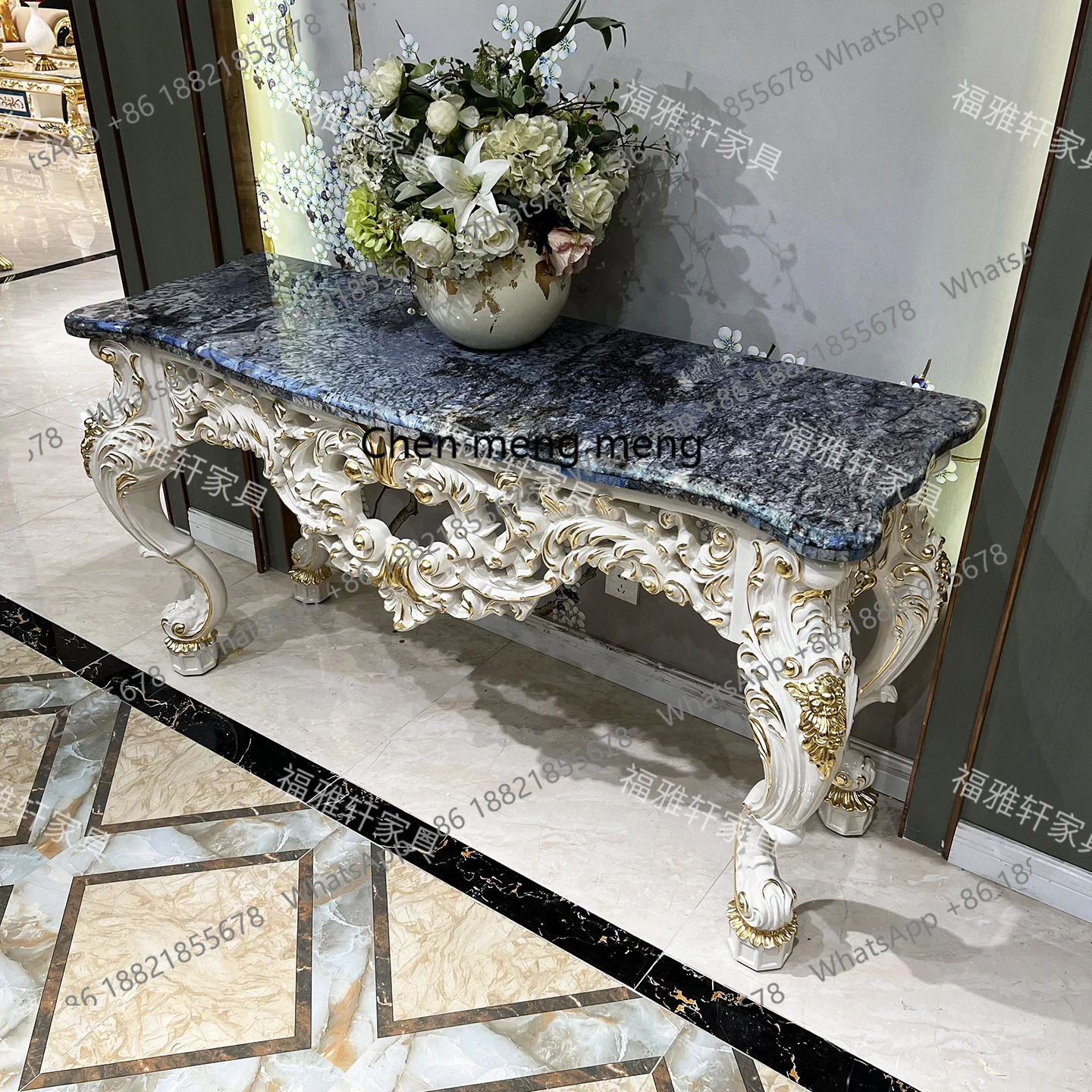 European-style entrance table villa large-sized entrance entrance table solid wood carving sticker gold foil luxury stone luxury