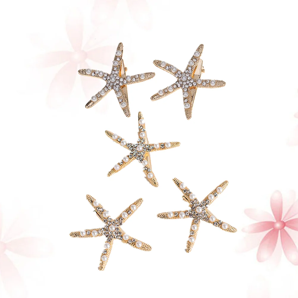 5 PCS Hair Accessories for Girls Bridal Star Clips Pearl Rhinestone Barrettes Miss