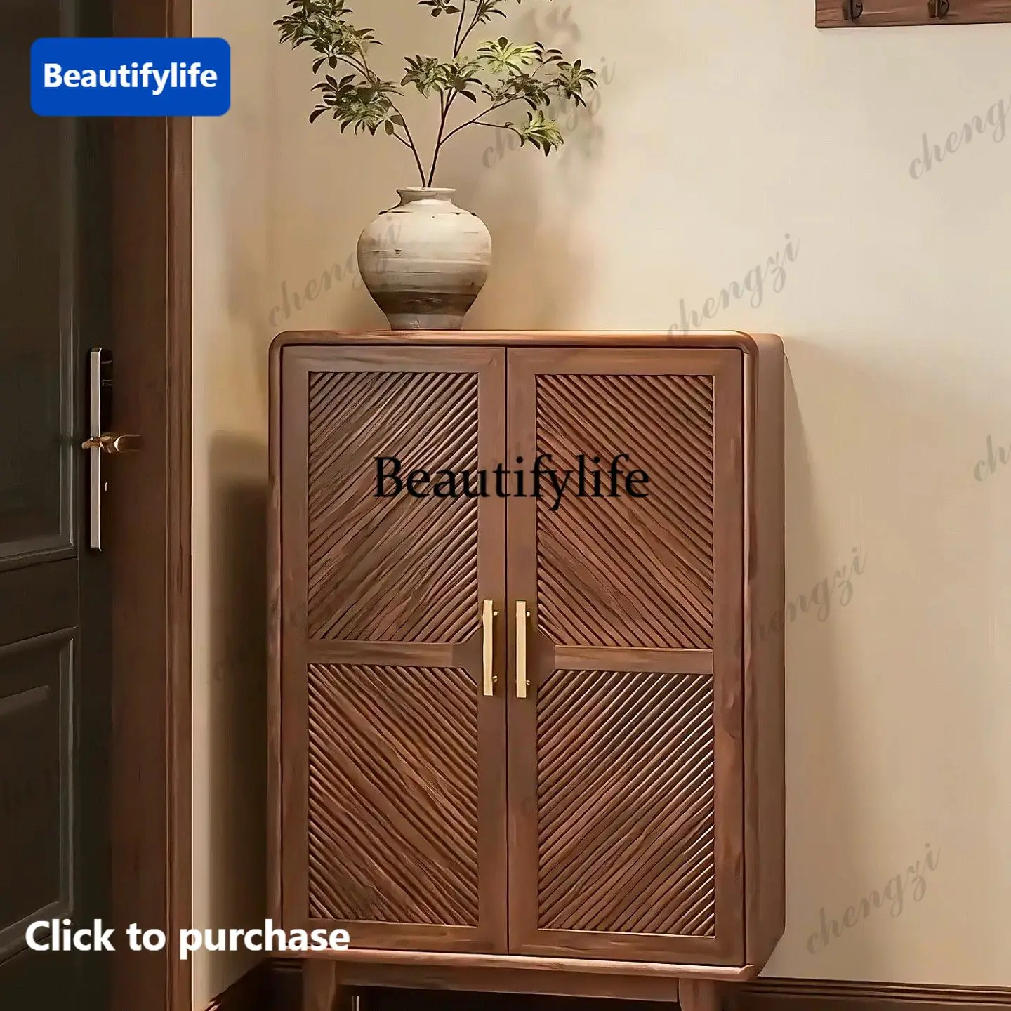 A68New Chinese style North American black walnut double door shoe cabinet entrance foyer solid wood side cabinet
