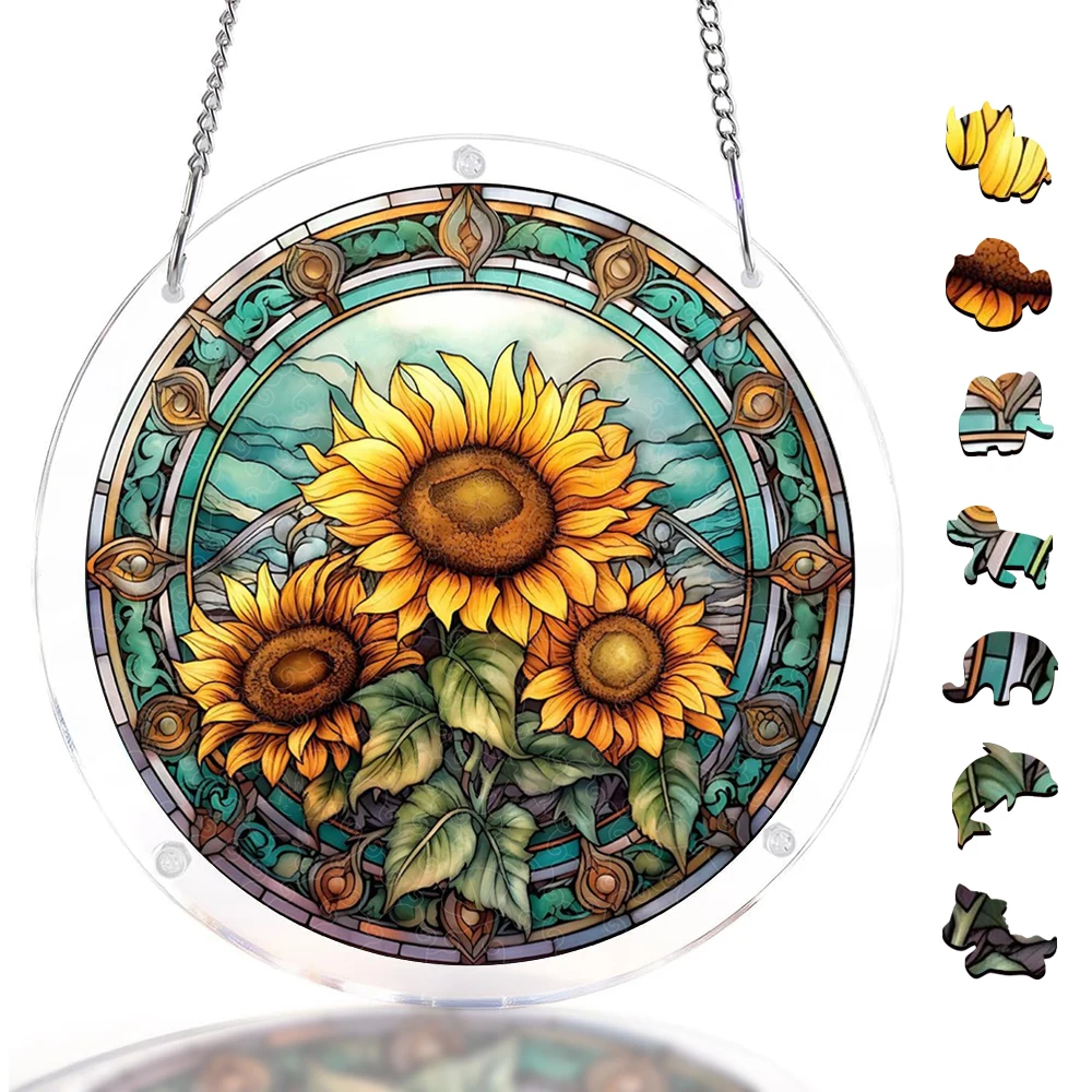 Acrylic Puzzle Suncatcher, Sunflower Catchers Puzzle, DIY SunCatchers Jigsaw Puzzle Window Hanging, Home & Garden Decor
