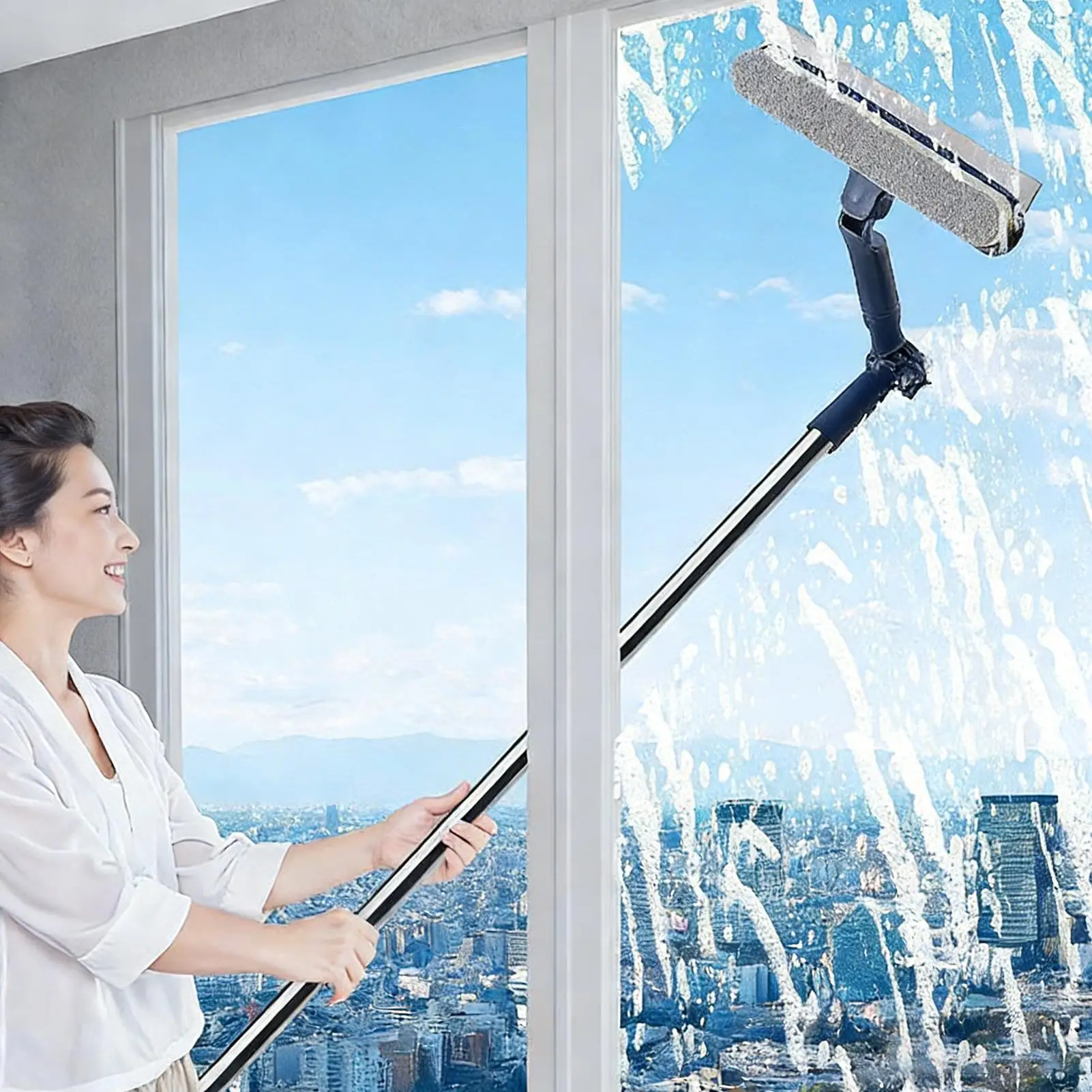 

Window Cleaner Tool 2-In-1 Labor-Saving Cleaner Washing Tool with Rotatable Head for Home Living Room Kitchen Indoor Outdoor